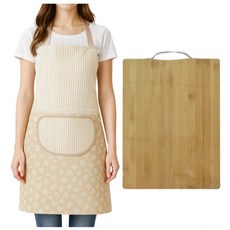 把手廚房砧板圍裙套裝，加厚防滑砧板，掛脖無袖防油污圍裙，廚房料理好幫手, 1個, 大號(38x28x1.8cm),掛勾砧板+圍裙{款式隨機}組合