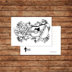 Guitar Player 吉他與玫瑰明信片 卡片 生日卡片 酷卡 postcard, 1個, 單張明信片, 白色
