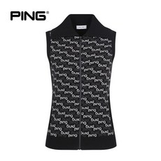 PING 여성 로고 자가드 카라 집업 니트 베스트 2780045