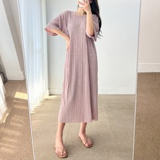 오버핏 썸머 플리츠 주름 트임 반팔 트임 롱 원피스 5color