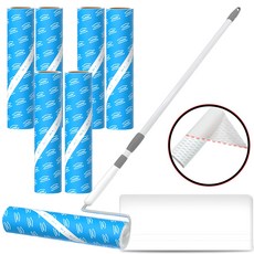 LIVENS 超長加寬站立式黏塵滾筒主體 手柄 + 伸縮桿 + 收納座 + 7個補充包組合, 1套