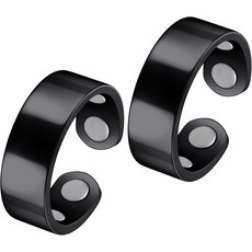 여성용 페라코 2PCS 구리 반지 자석이 있는 마그네틱 엄지 쿠퍼 림프 보석 선물, Minimalist Black