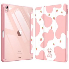 Fintie 아이패드 에어 11인치 M4/M3/M2 2026/2025/2024 5세대/4세대 2022/2020 10.9인치용 하이브리드 슬림 케이스 투명 뒷면 쉘 펜슬 홀더가, 딸기 소