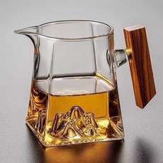 玻璃公道杯 木柄茶海 耐熱過濾 功夫茶具 公杯套組, 1個, 350关山无烫花