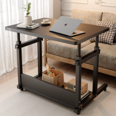 Unihome 프리미엄 높이조절 이동식 사이드 테이블 다용도 컴퓨터 책상, 블랙