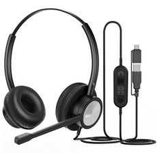 MKJ 컴퓨터 PC 노트북 콜 센터 사무실 USB-A 및 USB-C 듀얼 커넥터용 노이즈 캔슬링 마이크가 있는 USB 헤드셋 UC 플랫폼 줌 팀 RingCentr, MKJ 컴퓨터, PC, 노트북, 콜 센터, 사무실, U