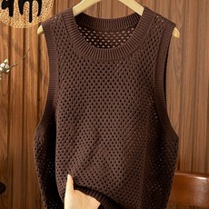 지고다그 여성용 루즈핏 라운드넥 니트 민소매 베스트 빅사이즈 이너 레이어드용 브이넥 망사 니트 조끼 ZK15204