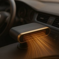 자동차용 온풍기 온도 디스플레이 각도조절 겸용 안개제거 대형차 화물차 승용차 대형차 시거잭 히터 12V 24V, 모델A 블랙 골드색(12V), 1개