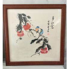柿子 國畫手繪擺臺 柿柿如意 帶框 亞克力板 可擺可掛 33x33釐米, 參考詳情頁