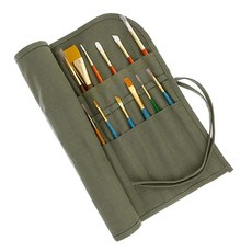 U.S. Art Supply 디럭스 캔버스 아트 페인트 브러시 홀더 및 보관 정리함 롤업 케이스 가방 - 24개의 슬롯 포켓 휴대용 파우치 - 아티스트 아크릴 오일 수채화 페인