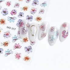 수채화 꽃 네일 스티커 생화 패턴 봄 웨딩 손톱 장식 셀프 아트 입체 홀로그램, 1개, 엠보스티커 - 189
