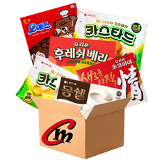 cm전용 박스 43번 대용량 파이 5종 모음 합6개 (롯데카스타드2개+오리온초코파이1개+몽쉘생크림1개+후레쉬베리1개+오예스1개), 1세트
