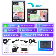 Develuck 9 무선 Carplay 스크린 자동차 라디오 미러 링크 플레이어 안드로이드 터치 수평/수직 화면 회전, 1)With 10M Rear Camera