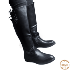 남자 웨스턴 천연 소가죽 뒤지퍼 사이드 버클 롱 승마 라이더 오토바이 부츠