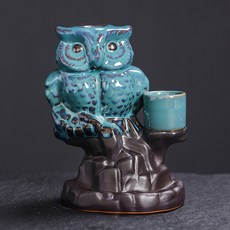 歐美陶瓷貓頭鷹工藝品燭臺倒流香爐創意家居擺件迴流香薰爐, 貓頭鷹+燭臺兩用香爐