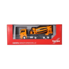 Herpa MAN TGX GN 雙軸曳引車組 預拌混凝土尾車 模型 素面橘, 1個