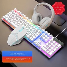 유선 게이밍 키보드 마우스 세트 저소음 기계식 노트북용 백라이트 가성비 PC 주변기기, 로우프로파일, 화이트 혼합 조명 키보드 마우스 헤드폰, 단일 모델
