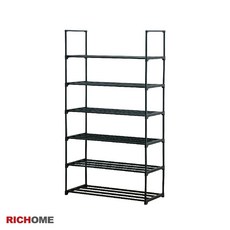 RICHOME 簡單生活六層開放式鞋架, 黑色, 1個
