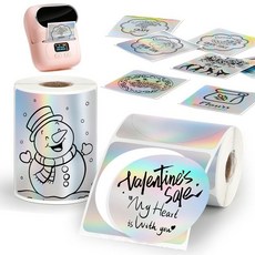 HuiJuKeJi Phomemo M110 M200 M220 M221 50x50MM 원형용 홀로그램 실버 열 라벨 용지 2롤□방수 자체 접착 미니 프린터 레이저 스티커 DIY, 2 원형 및 정사각형