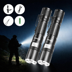 Keebright 가벼운 초강력 LED 줌 손전등 고휘도 5단계 조절 type-c충전식 1500mAh대용량 IPX4 방수, black, 2개