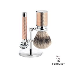 CONQUEST 德國 MUHLE 玫瑰金刮鬍刀高端修容三件組，舒適刮鬍體驗，展現男士品味, 1個, 1