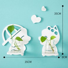 壁掛式水培花瓶 玻璃綠植裝飾盆栽 小清新牆面掛件, 1個, 情侶架子+玻璃瓶