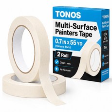 TONOS 화이트 마스킹 테이프 롤 2개 각각 07인치 x 55야드 범용 베이지 페인팅 벽용 화가 라벨링용 페인트 공예품 쉽게 찢어짐 잔여물 없음, Beige White, 0.75IN，55 Yard x 2