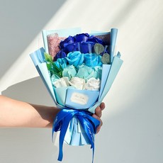 니토르 조화 장미 꽃다발 시들지 않는 비누꽃 18송이, 1개, 블루그라데이션