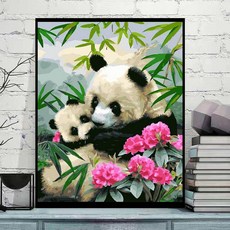 urkoteer DIY 명화 그리기 세트 40 x 50 cm 액자형 유화 붓 2세트 증정, 판다-07