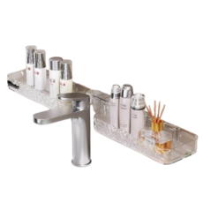 轉角置物架 水龍頭置物架 冰川紋旋轉置物架 洗手台置物架 直角置物架 瀝水籃 蓮蓬頭置物 鏡前收納 牆角 免打孔, 1個, 透明色