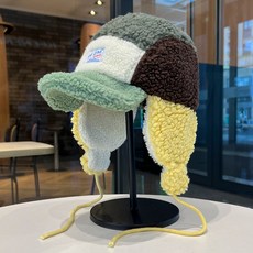 韓版拼色羔羊絨雷鋒帽女秋冬新款加厚保暖護寒滑雪飛行帽棒球帽男