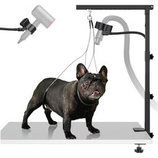 금속 클램프가 있는 개 그루밍 암 테이블 암 및 헤어 드라이어 스탠드 핸즈 프리 송풍 호스 홀더 2 in 1 소형 반려동물 그루밍러를 위한 루프가 테이블용 조절 가능한, 37''