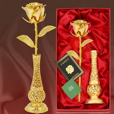 골드 24K 금장미 금화병set 금꽃 카네이션 어버이날 스승의날 엄마생신선물 아내결혼 기념일 꽃 고급 인테리어선물 칠순 팔순, 1개