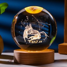 十二星座發光水晶球小夜燈擺件, 巨蟹座,8cm水晶球+暖光方形USB接口底座