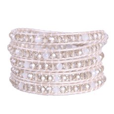 ECLATIS KELITCH 크리스탈 펄 믹스 비즈 5 랩 디자인 팔찌 스런 가죽 커프 핸드메이드 조절 가능한 하이퀄리티 패션 주얼리 여성 단일 사이즈 크리스탈 보석 없음