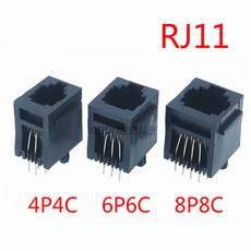 10pcs RJ11 전화 잭 커넥터 4P4C 6P6C 8P8C 수직 크리스탈 헤드 암 소켓 검정색, 03 52-4P4C