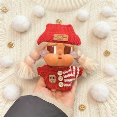 CRYBABY baby clothes tears factory crying new year M 빨간 스웨터 니트웨어 모자 가방 세트 15CM 인형, 15CM 울음 아기 옷에는 인형이 포함되지 않습니다, 빨간 줄무늬 버튼다운 스웨터 + 빨간 곰 표시 모자