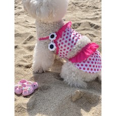강아지 비키니 수영복 땡땡이 여름 래쉬가드 개쉬가드, 핫핑크