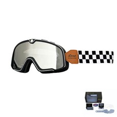 안경위에 쓰는 고글 바이크 오토바이 레트로 할리 라이딩, 블랙 화이트 실버 체크무늬 B, 1개