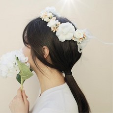 브라이덜샤워 화이트로즈 꽃 플라워 조화 화관 카페꾸미기 신부, 메리골드
