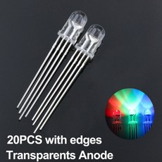 RGB LED 다이오드 조명 램프 3 색 원형 공통 음극/양극 F5 발광 적색 녹색 청색 4 핀 5mm 20 개 100, [05] 20PCS with edge A, 06 20PCS with edge A