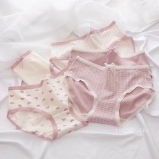《杜達女孩》五入組 17款超可愛日系棉質抗菌三角內褲 三角褲 卡通內褲 可愛內褲 中低腰內褲 棉質內褲 女 內褲 內褲組, 香芋紫愛心(5入)