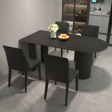 블랙 반원형 식탁 반원테이블 거실 반타원 원룸 반원, 120x60x75cm, 28mm + 블랙 새들 가죽 의자 4개