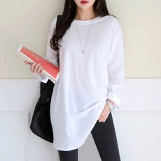 여성용 빅사이즈 오버핏 롱티 무지티 레이어드 이너 데일리룩 루즈핏 라운드 베이직