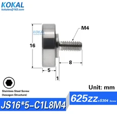 1pcs 스크류 베어링 M3/M4/M5/M6 sus304 스테인레스 샤프트 볼 NTBG BJL01 외부 스레드 608/626, 01 SUS304 Screw, 02 Chrome Steel, 09 Type8