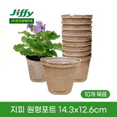 지피 원형포트 14.3x12.6cm 10개 묶음 지피 친환경 화분 에코팟 무독성 피트모스 100% 생분해, 베이지