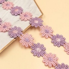 3M 아름다운 흰색 수 놓은 데이지 레이스 패브릭 3d 꽃 레이스 리본 드레스 칼라 모자 모자를 쓰고 있죠 장식 장식 바느질 2.5cm, 핑크색 보라색, 1개