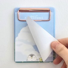 [모뉴] 포챠펭 포켓 클립보드 미니 뜯어쓰는 점착 메모 클립보드 한손 휴대용 A7+ 수첩 노트 업무 기록 자켓 가운용 학생, 1개