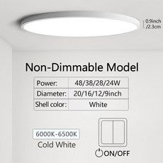 0 9 인치 초박형 스마트 LED 천장 조명 펜던트 24W 28W 38W 48W AC85V 265V 실내 홈 장식 설비 원격 제어, [01] White-Cold White, [01] 24W