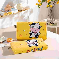 卡通乳牛兒童枕頭 柔軟舒適透氣可拆洗枕套 兒童房裝飾, S100-黃色牛牛